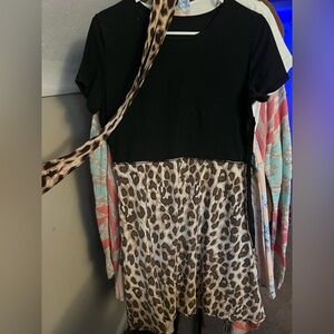 SHEIN Black and Leopard Print Dress